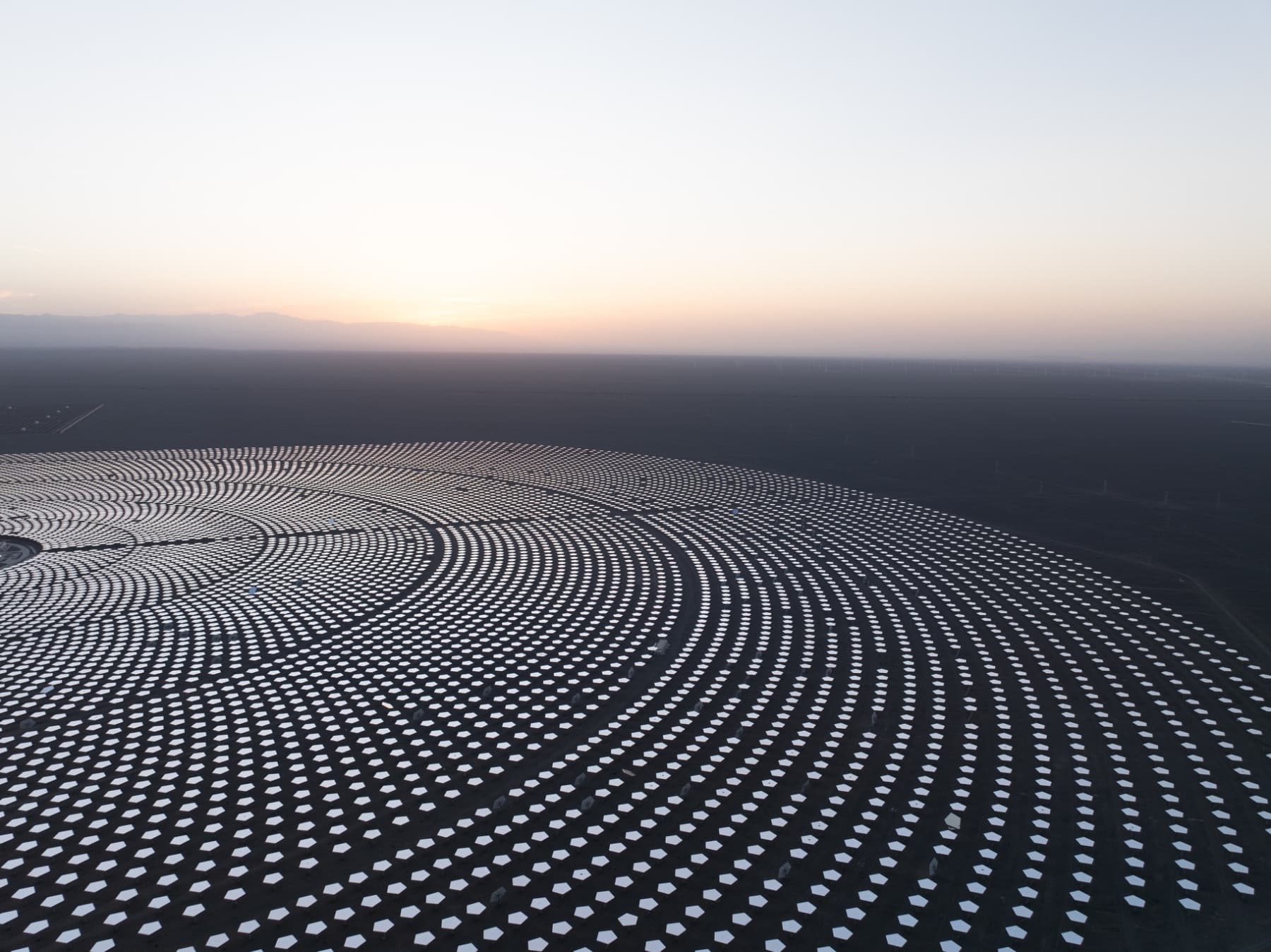 A solar array at dusk